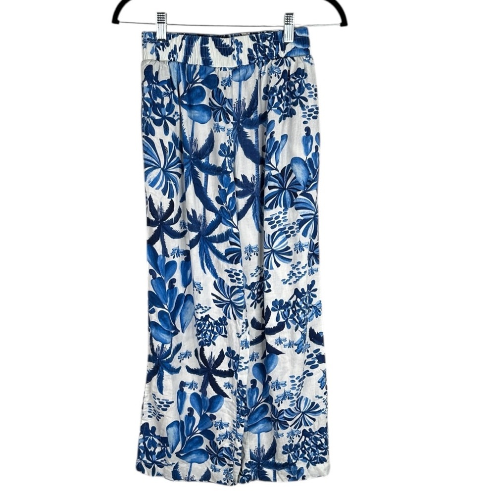 Panama Jack Blue & White Linen Blend Tropical Vacation Travel‎ Lounge Pants XS